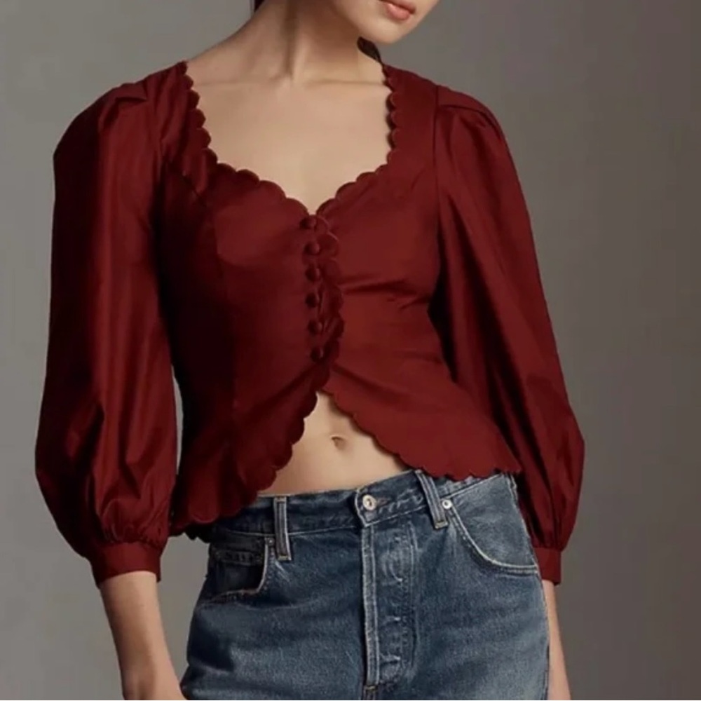 Reformation Eliana Puff Shoulder Scalloped Top 10